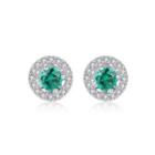 Sterling Silver Simply Brilliant Geometric Round Green Cubic Zirconia Stud Earrings Silver - One Size