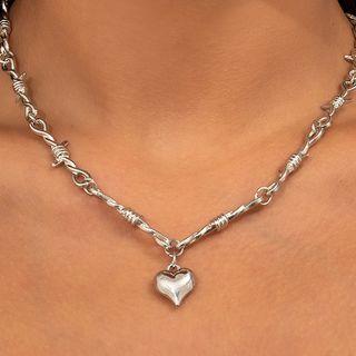 Heart Necklace 4458 - Silver - One Size