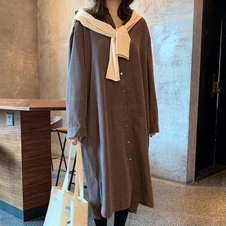 Plain Midi Shirt Dress Gray - One Size