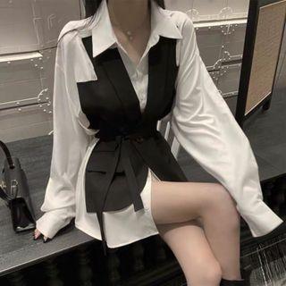 Paneled Tie-waist Mini Shirtdress