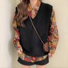 Long-sleeve Floral Print Shirt / Sweater Vest