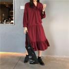 V-neck Puff Sleeve Midi Dress