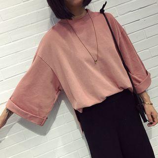 3/4-sleeve Mock Neck T-shirt