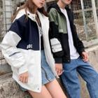 Couple Matching Printed Color Block Hooded Zip Jacket