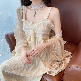 Sleeveless Dress / Lace Long Cardigan