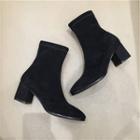 Faux Suede Chunky Heel Short Boots