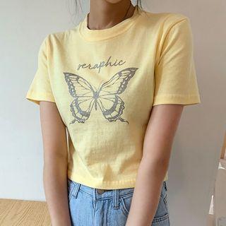 Butterfly-printed Cropped T-shirt