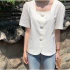Square Neck Short-sleeve Top White - One Size
