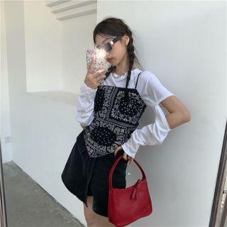 Paisley Print Tie-strap Cropped Camisole Top Black & White - One Size