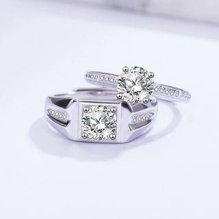 925 Sterling Silver Couple Matching Rhinestone Open Ring