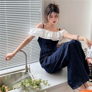 Cold Shoulder Denim Jumpsuit