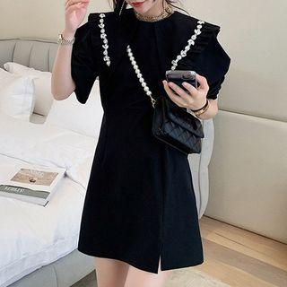 Ruffle Trim Collar Slit Mini A-line Dress
