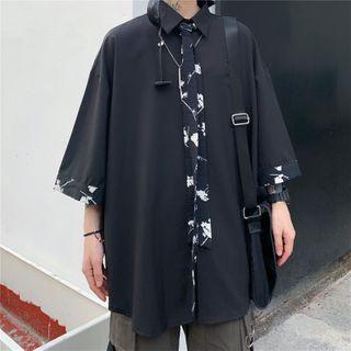 Print Cuffed Short-sleeve Button-down Shirt