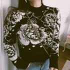 Floral Print Mock-neck Sweater As Shown In Figure - One Size