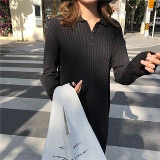 Polo Neck Ribbed Midi Sweater Dress