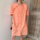 Short-sleeve Mini Shirtdress Tangerine - One Size
