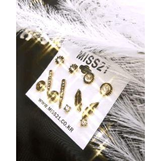 Leaf-motif Engraved Earring Set (12 Pcs)