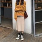Plain Sweatshirt / Slit Midi Knitted Skirt
