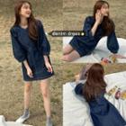 3/4-sleeve Mini A-line Denim Dress Denim Blue - One Size