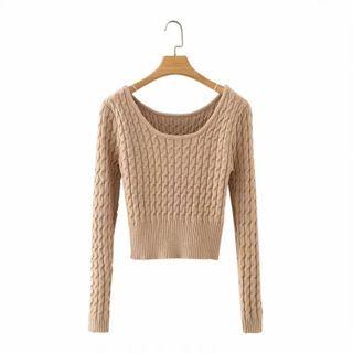 Cable Knit Top Khaki - One Size