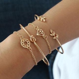 Set Of 4: Alloy Bracelet / Bangle / Open Bangle (various Designs) As Shown In Figure - One Size