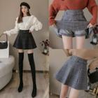 Belted Mini Plaid A-line Skirt