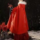 Print Shearling-collar Cape