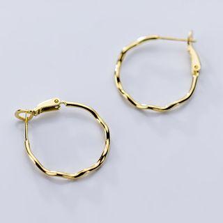 925 Sterling Silver Twisted Hoop Earring 1 Pair - Gold - One Size