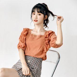 Lace Puff-sleeve Chiffon Top