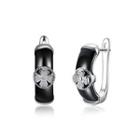 Sterling Silver Fashion Elegant Fou-leafed Clover Black Ceramic Stud Earrings With Cubic Zircon Silver - One Size