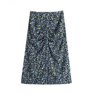Floral Shirred Midi A-line Skirt
