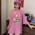 Short-sleeve Flower Print Loose-fit T-shirt