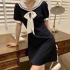 Short-sleeve Sailor A-line Dress / Midi Dress
