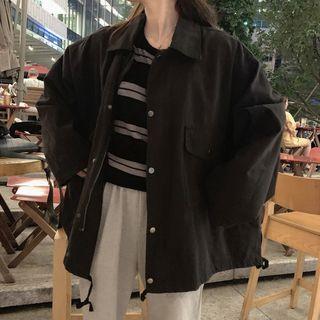 Pocket Detail Oversize Button Jacket / Striped Long-sleeve T-shirt