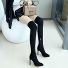 Genuine Leather Side Zipper High Heel Over-the-knee Elastic Boots