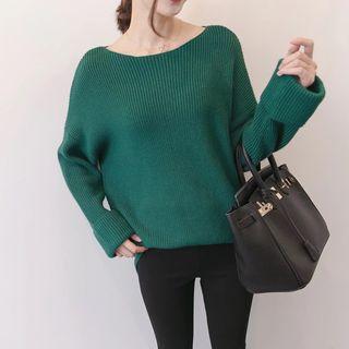 Loose-fit Crewneck Plain Knitted Top