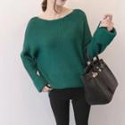 Loose-fit Crewneck Plain Knitted Top