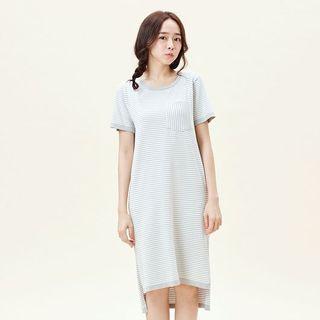 Short-sleeve Striped Slit-side Knit Dress