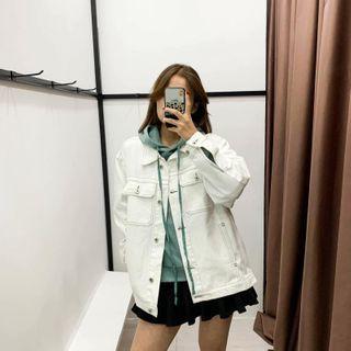Floral Print Denim Jacket 8691 - White - One Size
