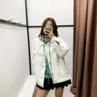 Floral Print Denim Jacket 8691 - White - One Size
