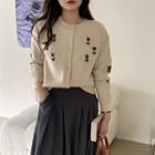 Flower Embroidered Cardigan / Midi A-line Skirt