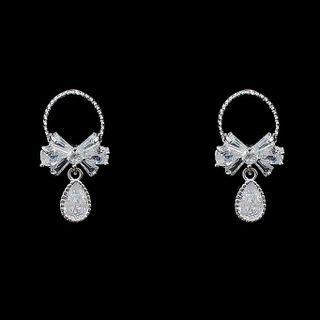 Rhinestone Bow Drop Earring 1 Pair - B - 928 - Silver - One Size