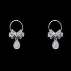 Rhinestone Bow Drop Earring 1 Pair - B - 928 - Silver - One Size