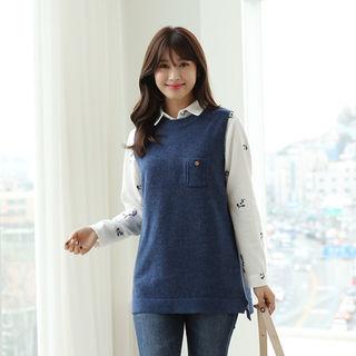 Sleeveless Pocket-front Wool Blend Sweater