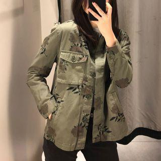 Floral Print Cargo Shirt Jacket