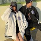 Lettering Embroidered Paisley Panel Baseball Jacket