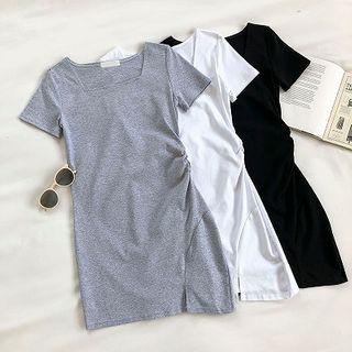 Asymmetric Square-neck Short-sleeve Dress