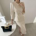Set: 3/4-sleeve Cropped Top + Midi Peplum Skirt