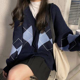 Set :diamond Long-sleeve Cardigan + High-neck Top