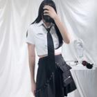 Set: Applique Short-sleeve Shirt + Tie